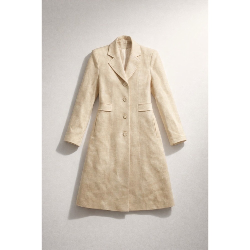 Stelli Womens Cream Tailored Mid-Length Overcoat Dress Coat Fall Wool Monochrome